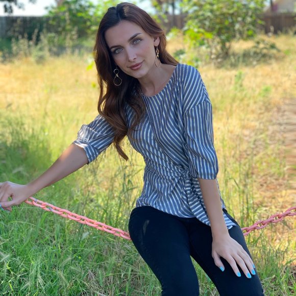 Eva Franco Anthropologie Striped Tie Detail Blouse - Picture 7 of 13